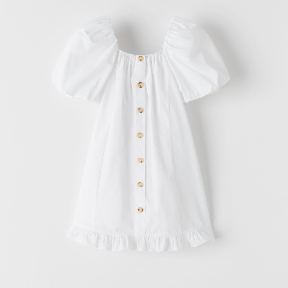 Zara Kids Girl Voluminous Balloon Sleeve Dress White 6